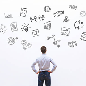 A man looking up for challenges