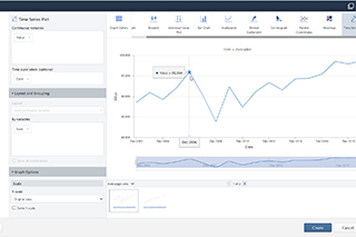 Minitab's graph builder showing data science solutions for live analytics.
