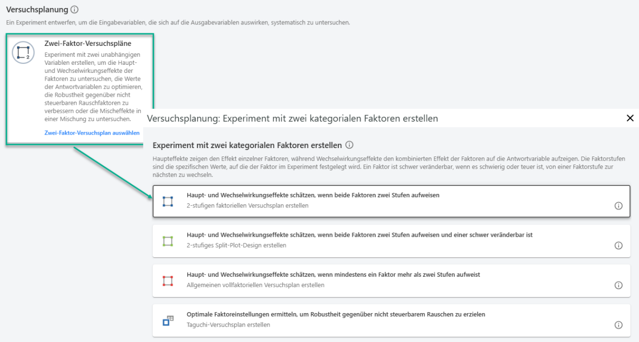 Dialogfeld „Quick Designs“