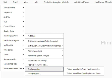 Image Minitab : régression de Cox 